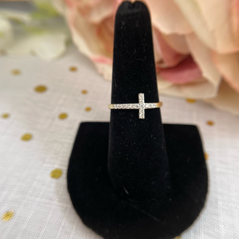 14K Gold 1/4 ct CZ Cross Ring